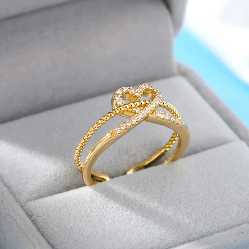 Heart Rings for Women 2022 Fashion Jewelry Personality Adjustable Opening Copper Ring Resizable Double layer Luxury Gift