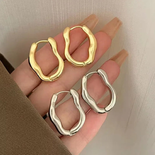 Vintage Metal Geometry Hoop Earring Fashion New Design Irregular Minimalist Earrings for Women Fashion Jewelry Gift 2023