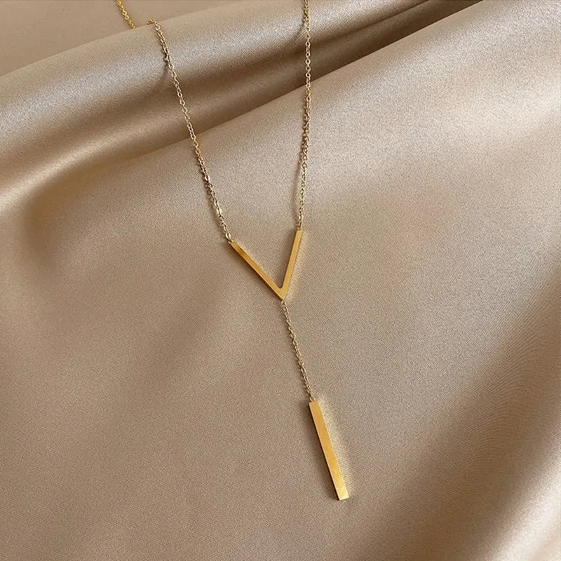 V-shaped long sexy Clavicle Necklace for Women Gold Colour Link Chain Necklace Party Jewelry Fashion Accessories Birthday Gift