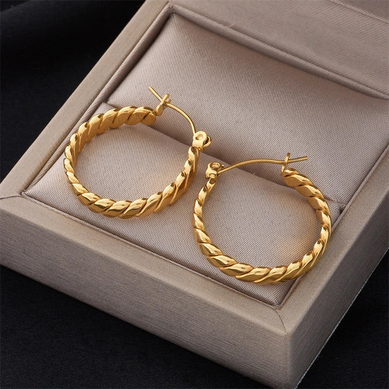 Stainless Steel Round Wide Hoop Earrings For Women Fashion Gold Color Body Jewlery Party Gift