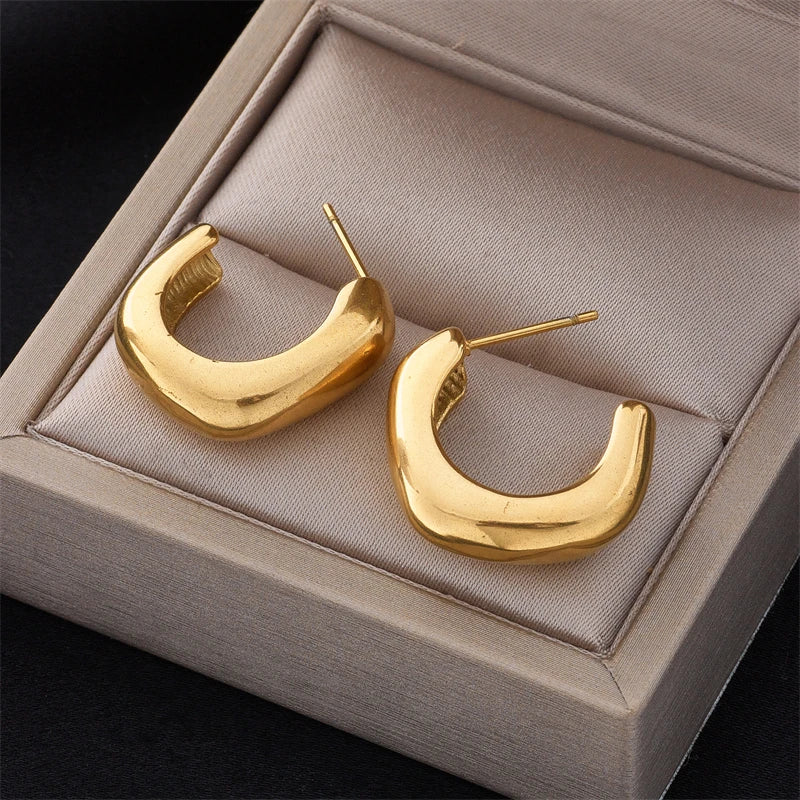 Stainless Steel Round Wide Hoop Earrings For Women Fashion Gold Color Body Jewlery Party Gift