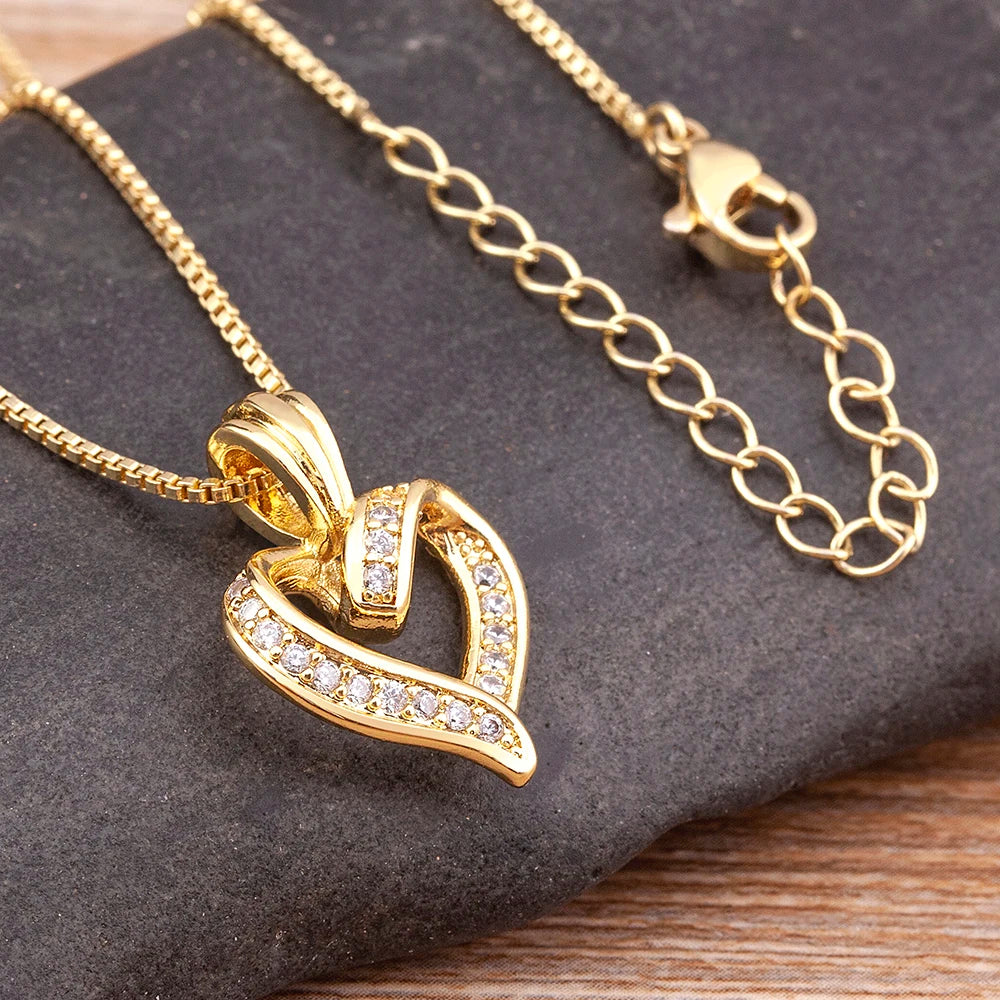 Nidin Fashion Creative Spiral Design Heart Pendant Necklace For Women Lovers Clavicle Chain Chocker Female Cute Zircon Jewlery