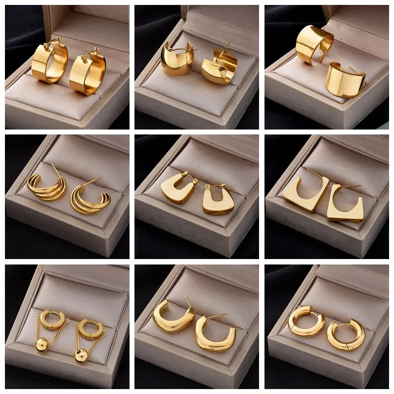 Stainless Steel Round Wide Hoop Earrings For Women Fashion Gold Color Body Jewlery Party Gift