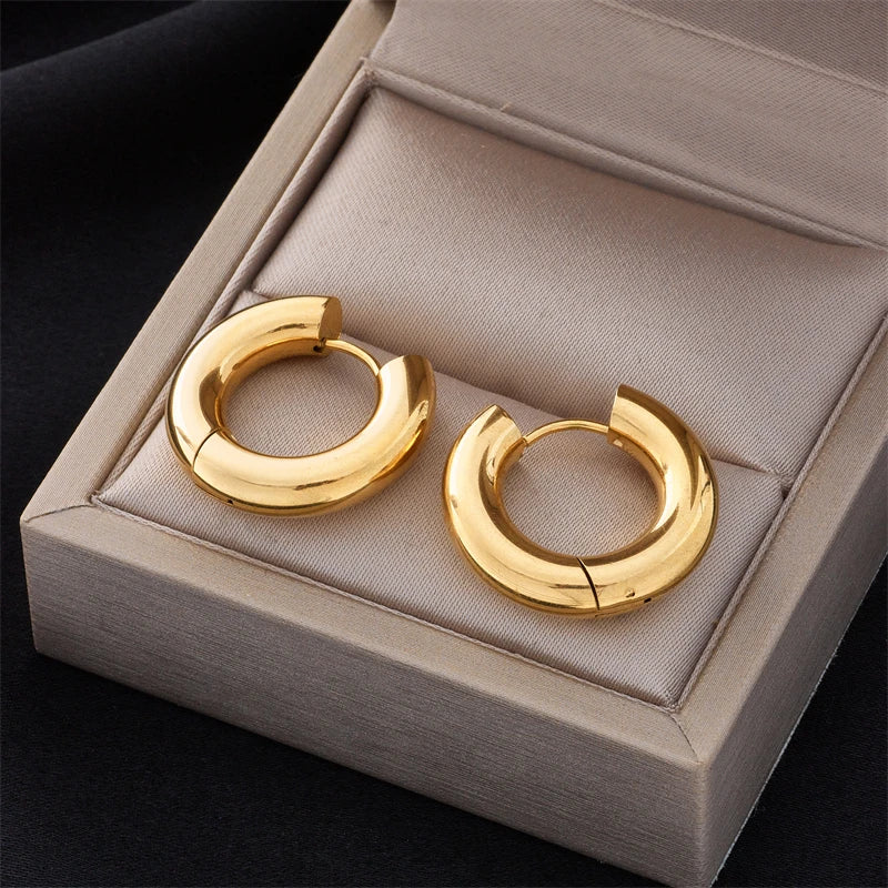 Stainless Steel Round Wide Hoop Earrings For Women Fashion Gold Color Body Jewlery Party Gift